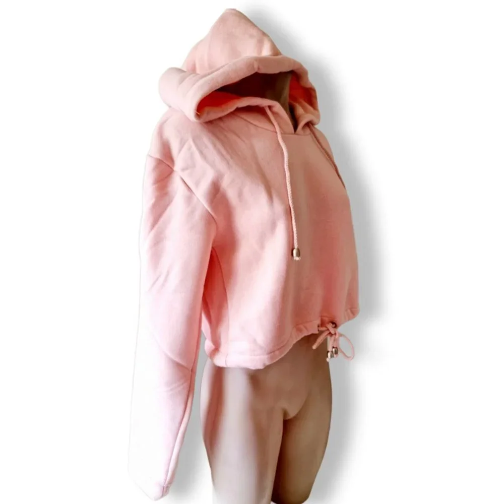 Y2k, pale / pastel / baby pink, cropped, hooded, 3/4 sleeve, jumper fits AU 8-12 - Picture 2 of 12